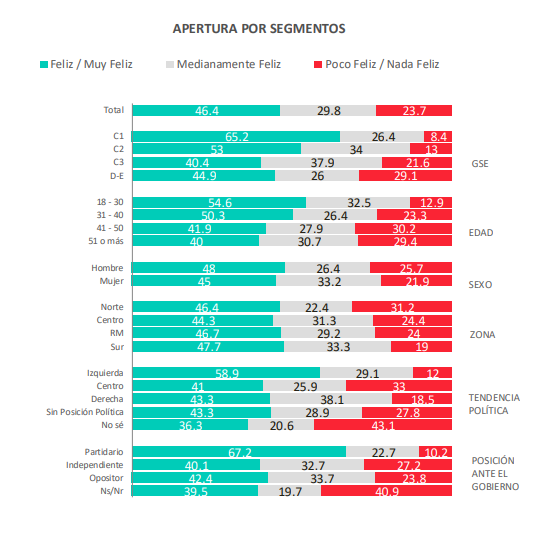 Datos de felicidad por segmento.