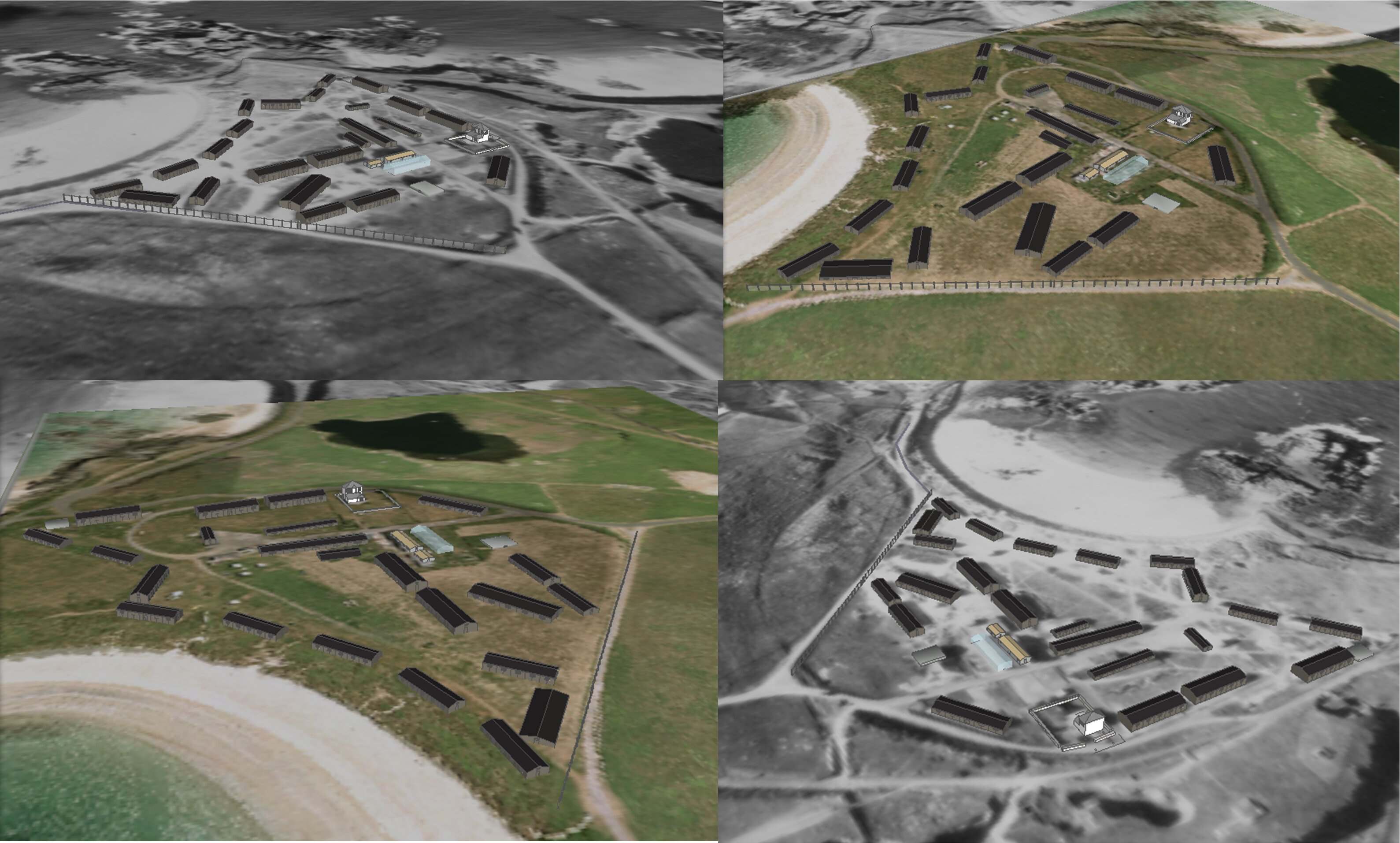 Reconstrucción del campo de Lager-Sylt en diferentes momentos de su historia.