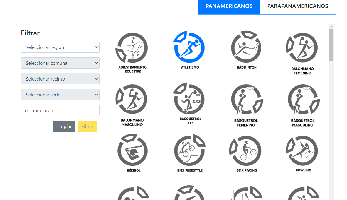 Opciones de deportes panamericanos.