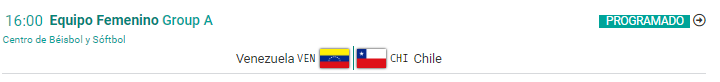 16:00 horas | Chile vs. Venezuela | Equipo Femenino Grupo A