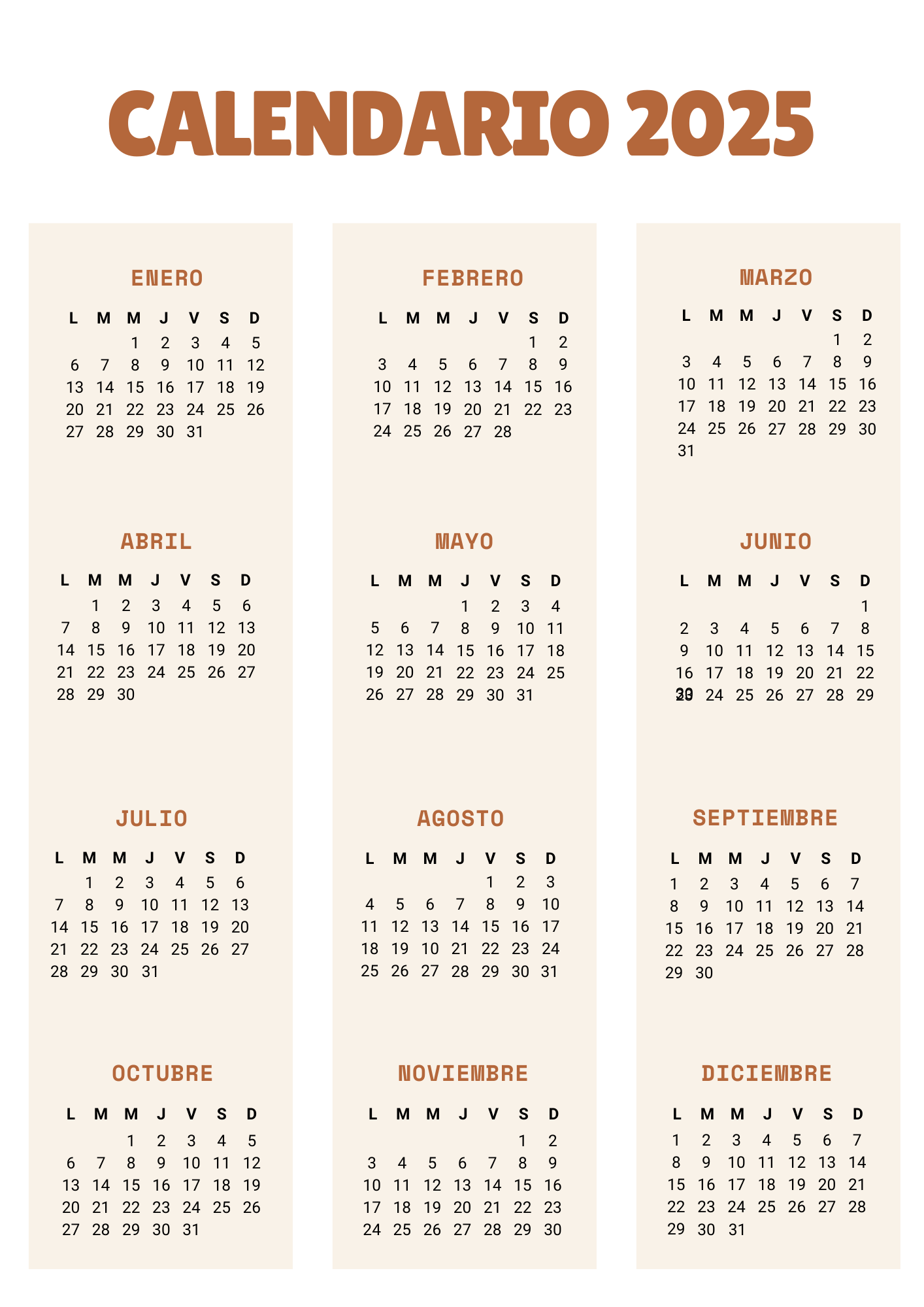 Calendario 2025.