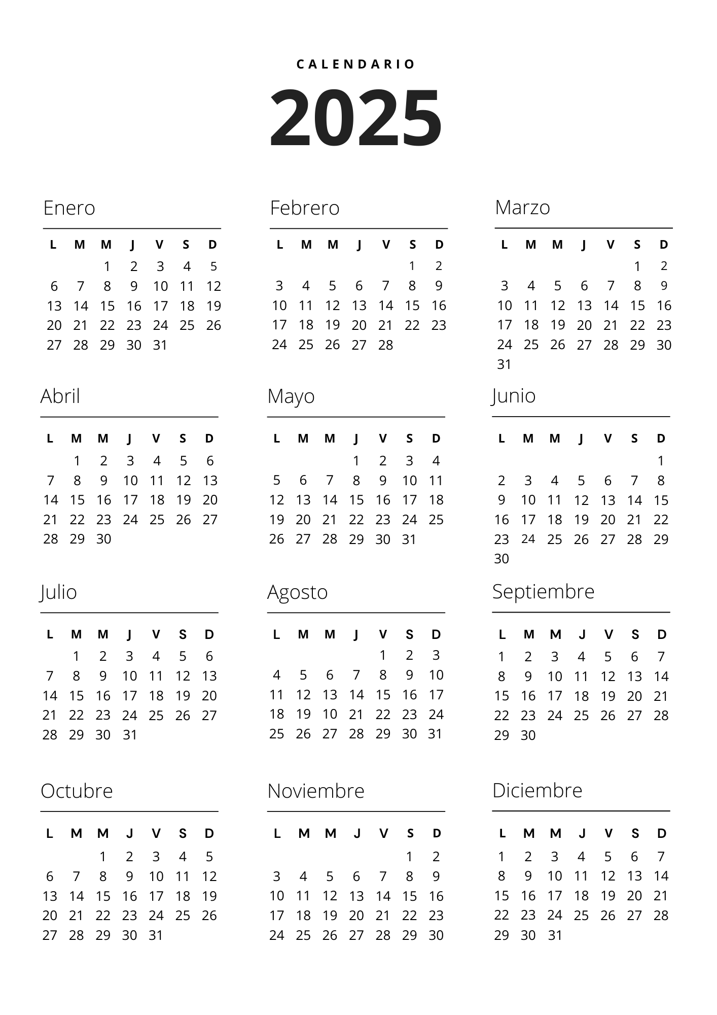 Calendario 2025 