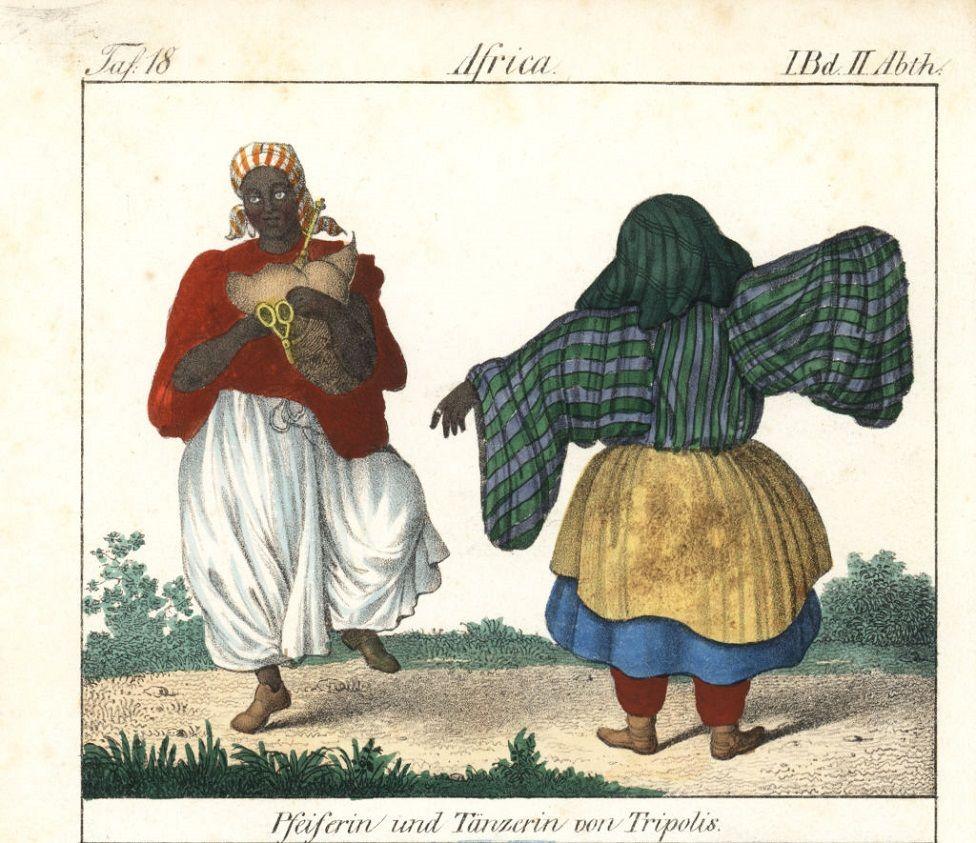 Ilustración de dos mujeres africanas con una gaita