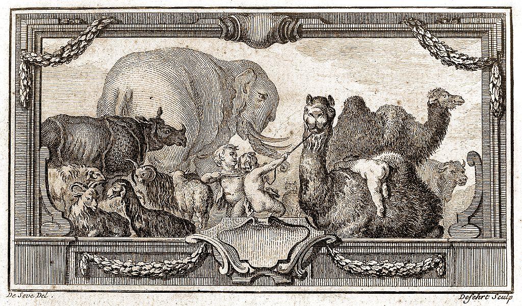 Ilustración con animales y querubines