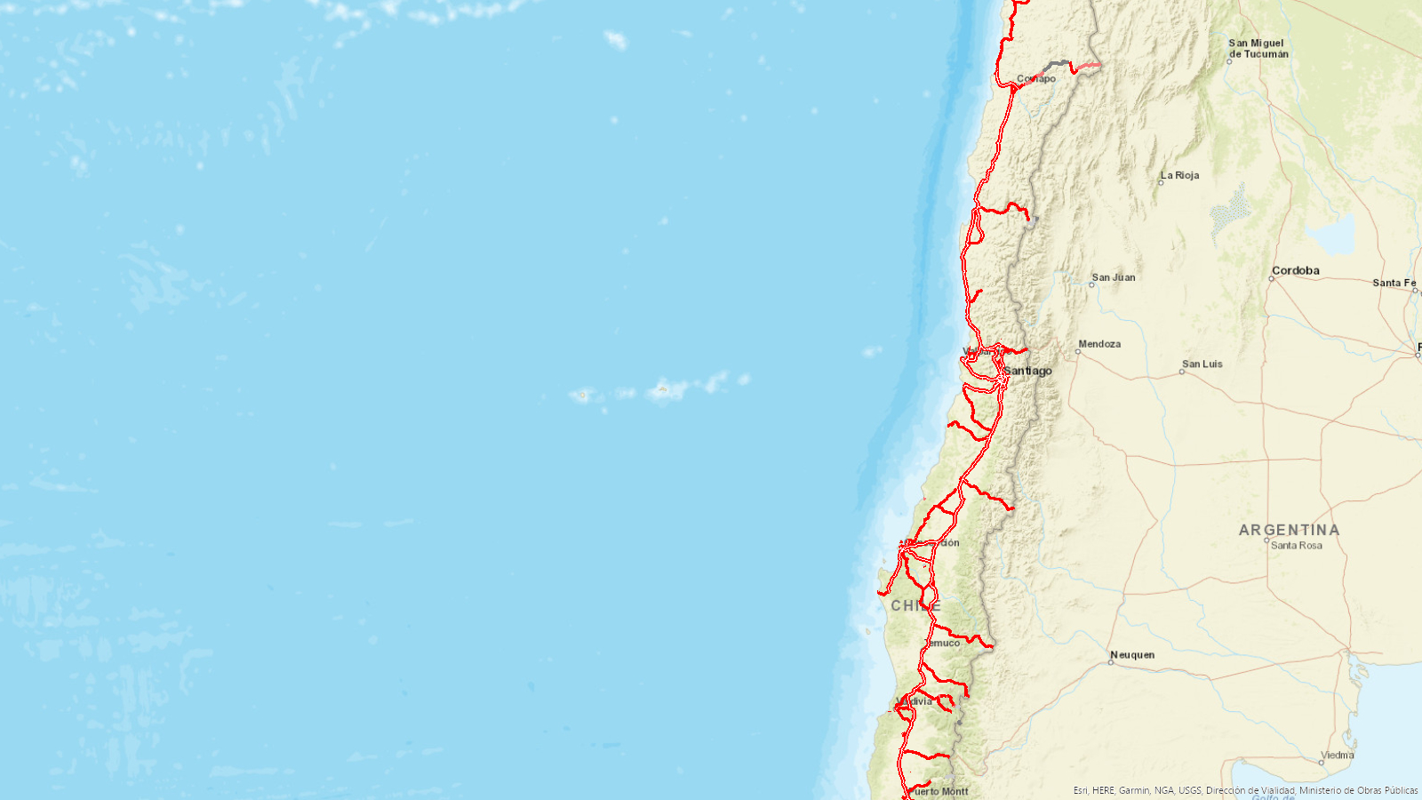 Mapa de carreteras de Chile