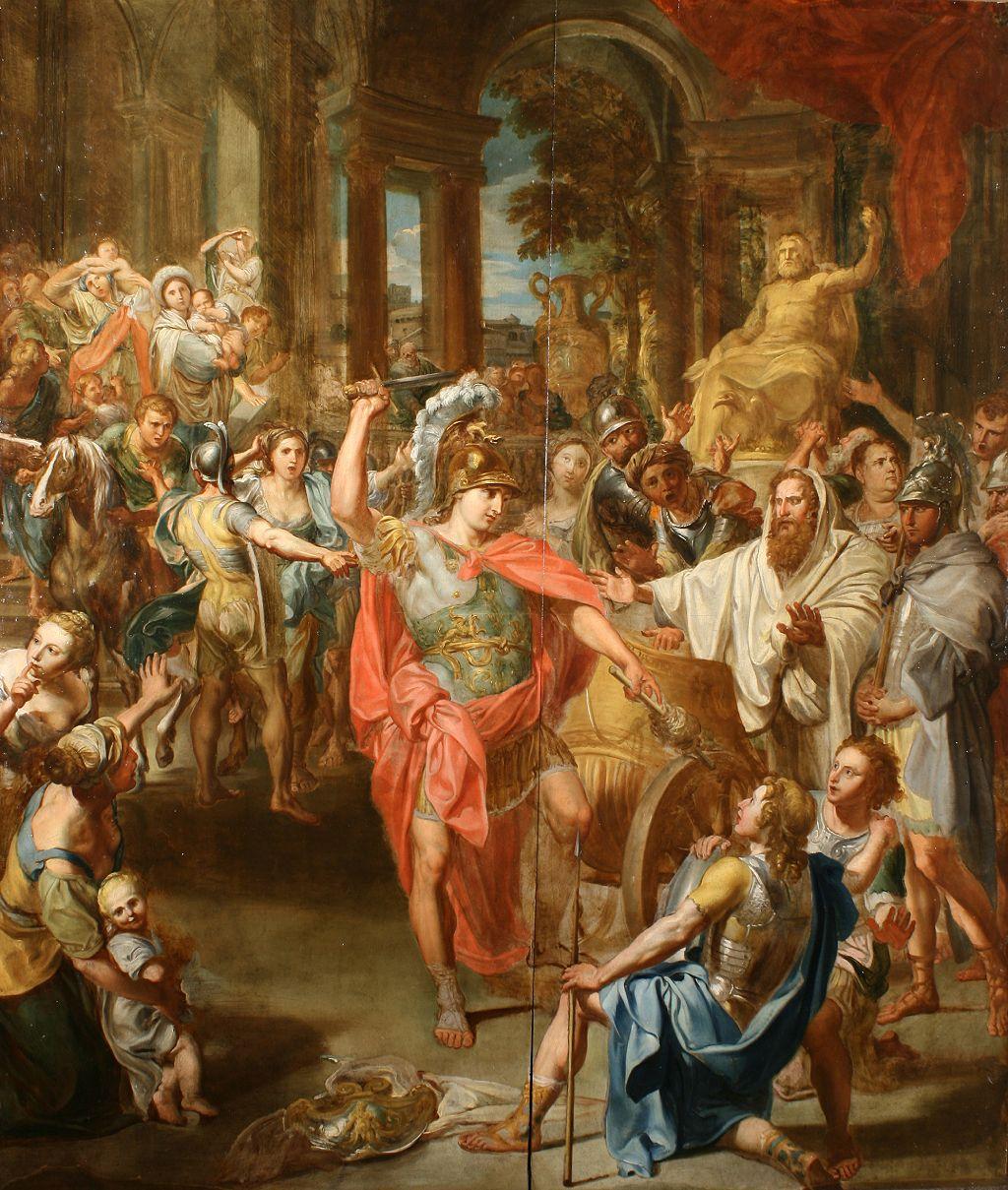 Alejandro Magno cortando el nudo gordiano. 