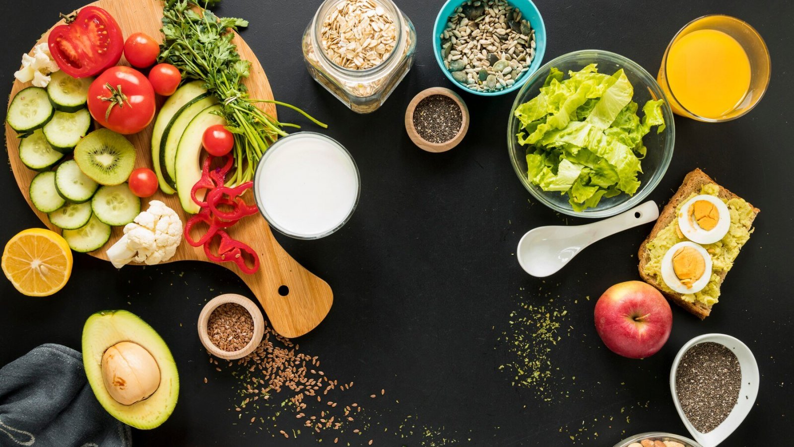 Platos de comida saludable. Estudio alimentación saludable.