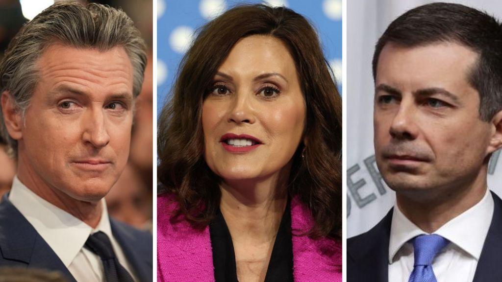 Gavin Newsom, Gretchen Whitmer y Pete Buttigieg.