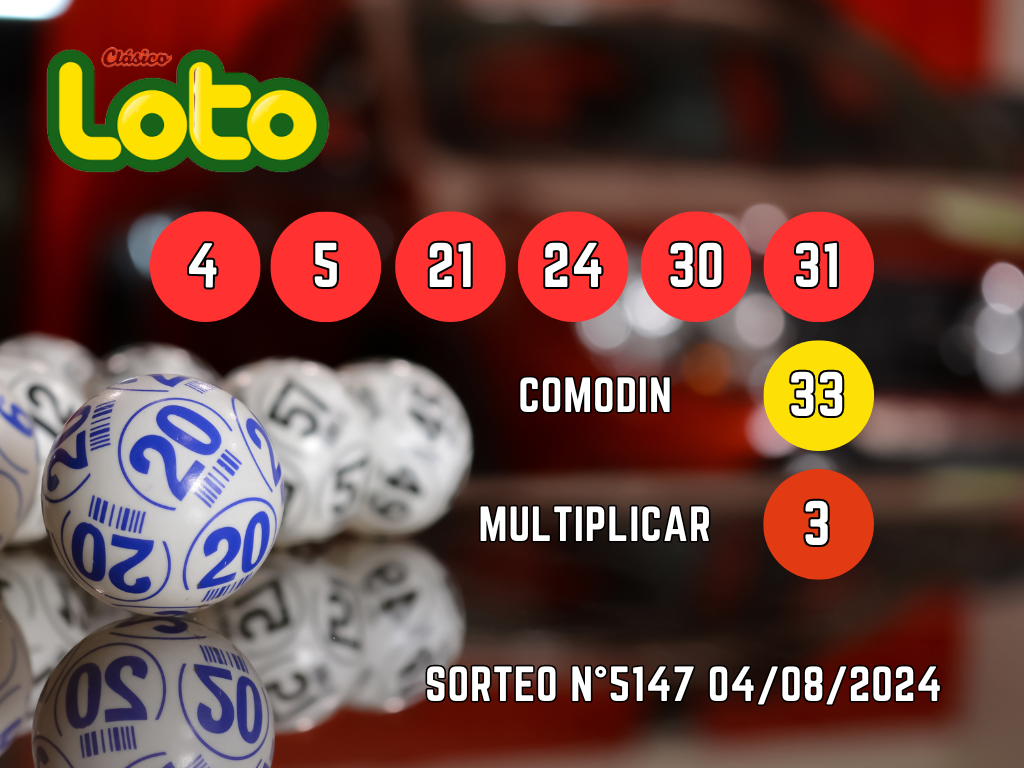 RESULTADOS LOTO, SORTEO 5147 - DOMINGO 4 DE AGOSTO 2024