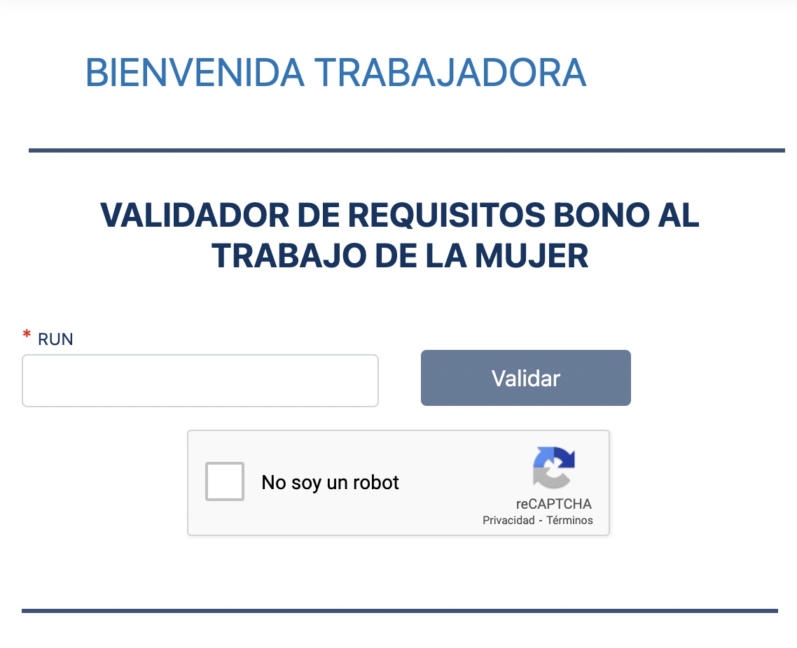 Validador requisitos Bono al Trabajo de la Mujer