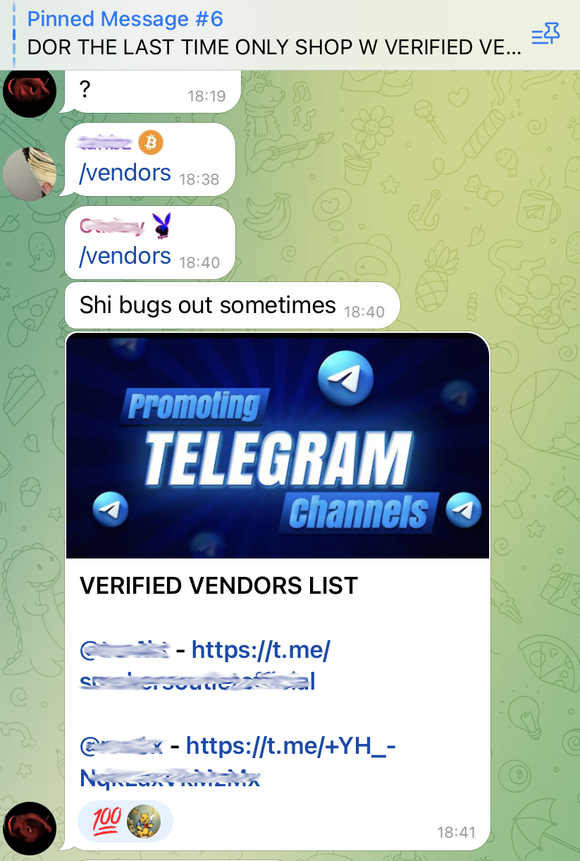 Una publicación promocionando canales de Telegram.