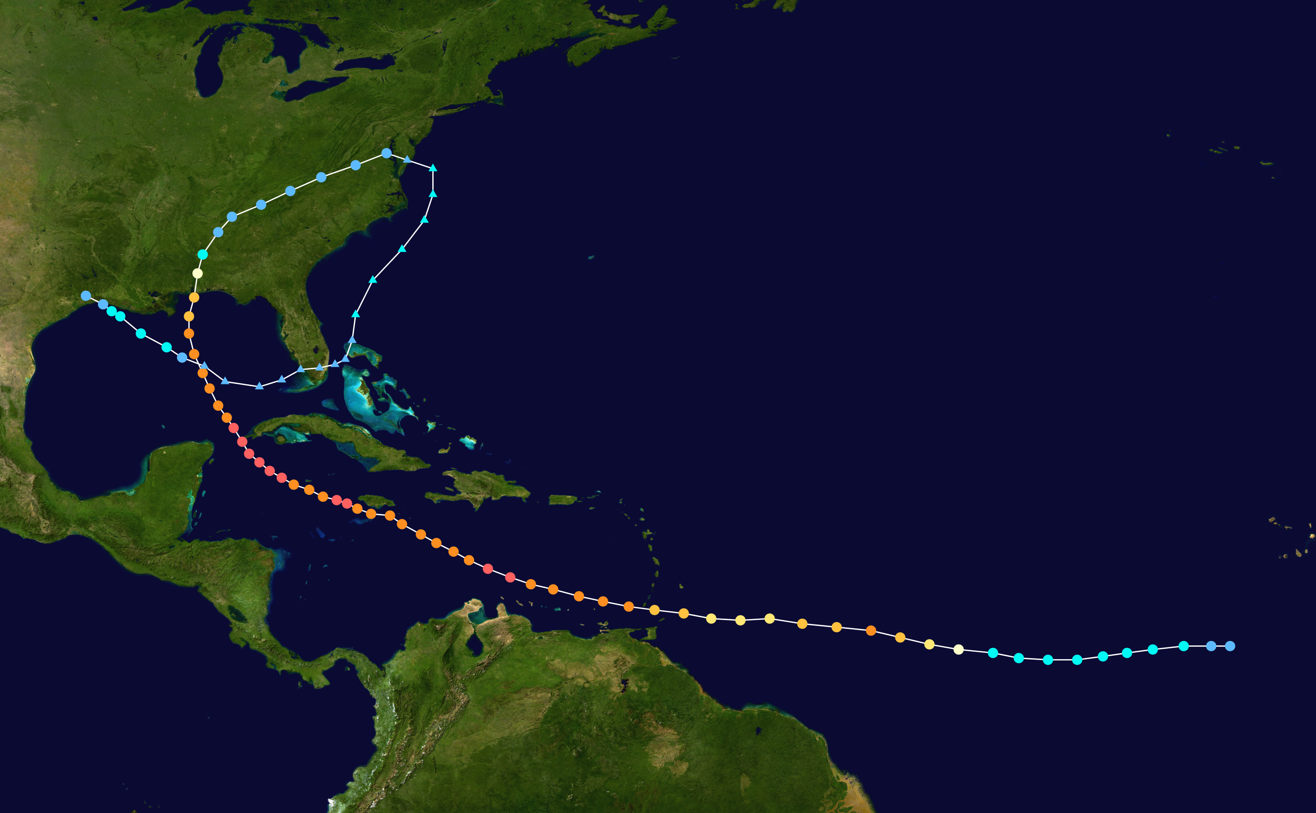 Trayectoria del huracán Ivan en 2004