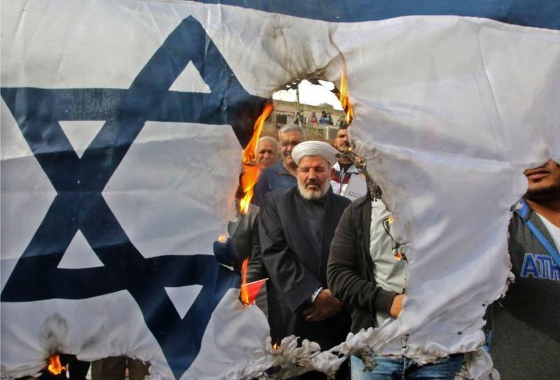 Bandera de Israel quemada. 