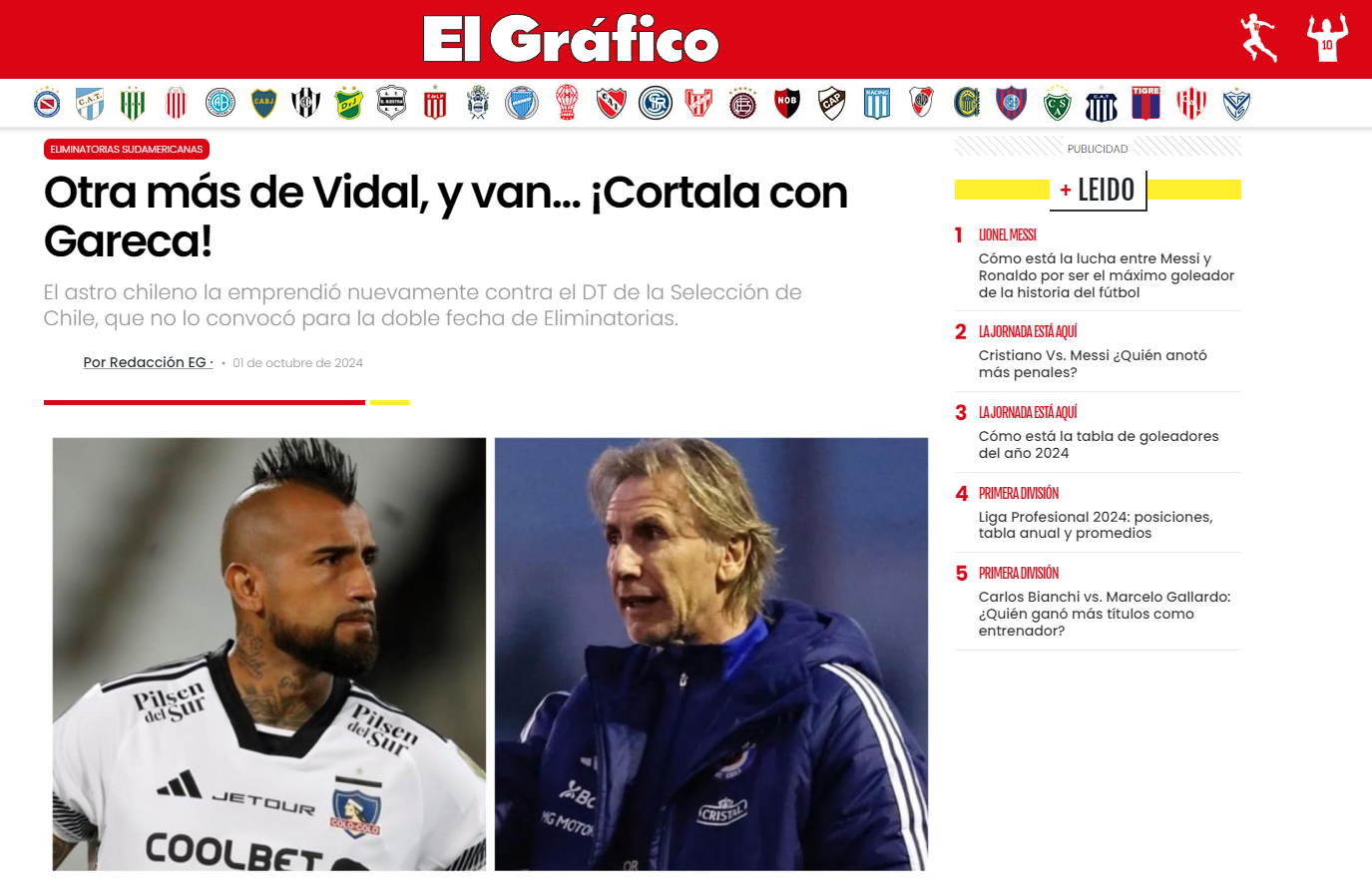 Portada de El Gráfico sobre Arturo Vidal