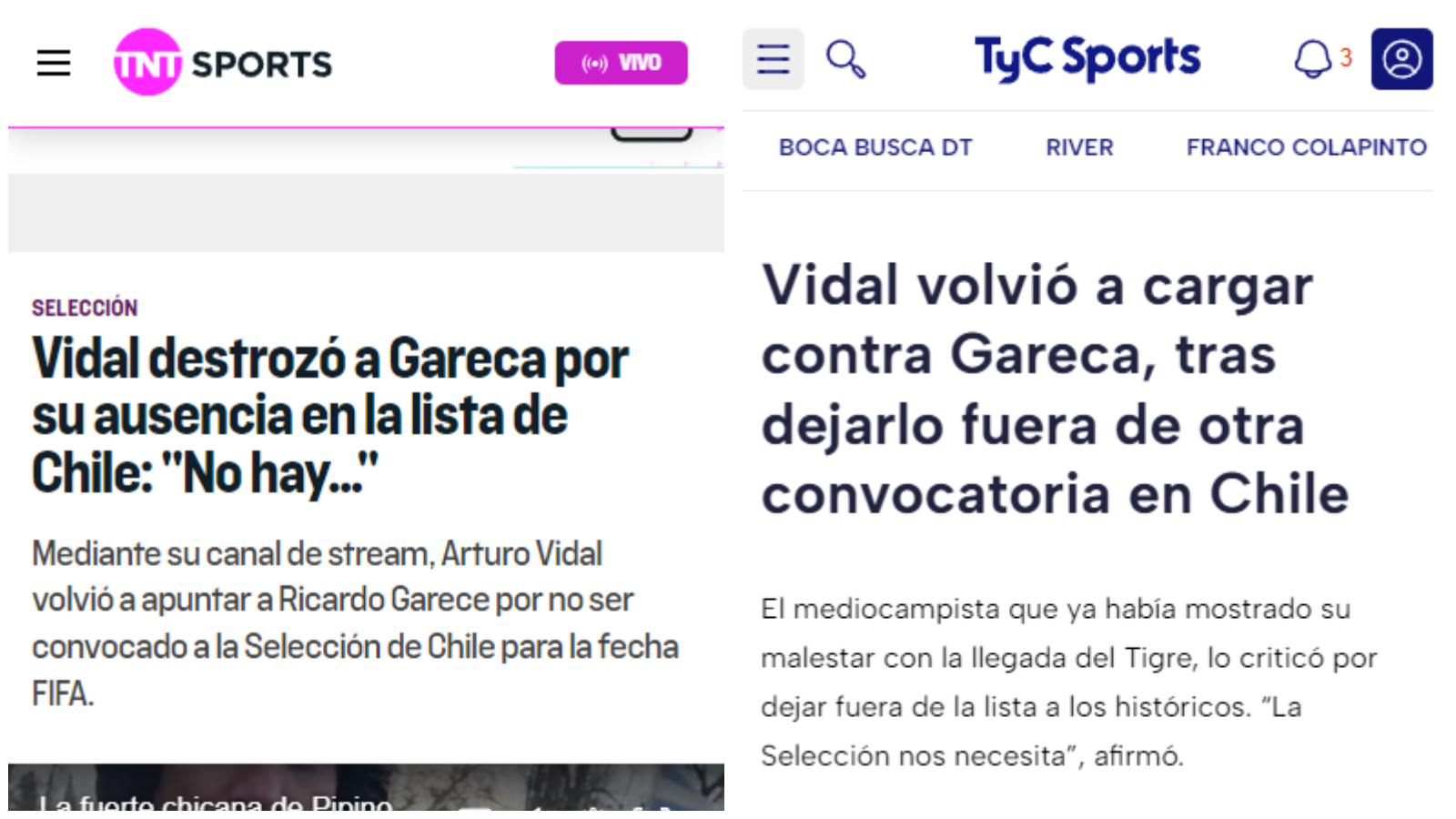 TYC Sports y TNT Sports por dichos de Vidal