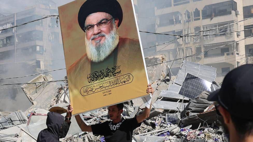 Hassan Nasrallah en un póster en Beirut