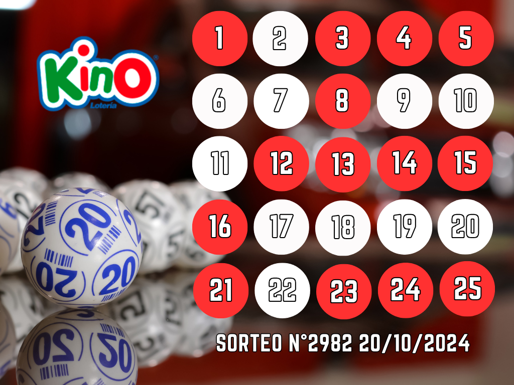 RESULTADOS KINO, SORTEO 2982 - DOMINGO 20 DE OCTUBRE 2024