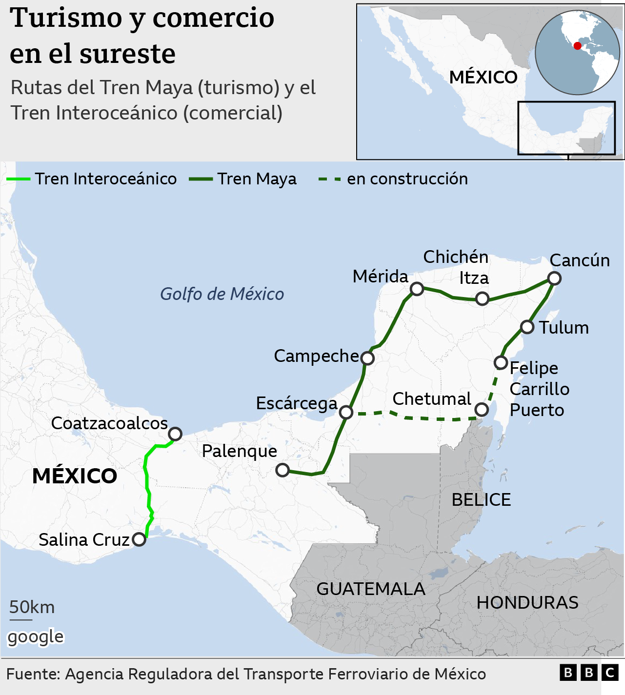 Las rutas de trenes del sureste del país