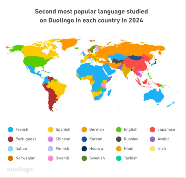 Mapa Segundo idioma aprendido en el mundo en 2024