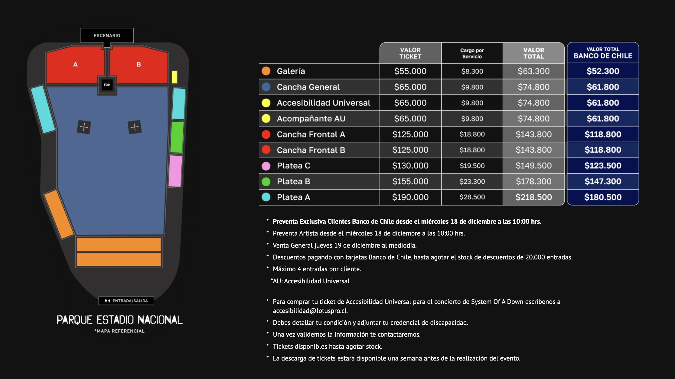 Precios para System Of A Down en Chile