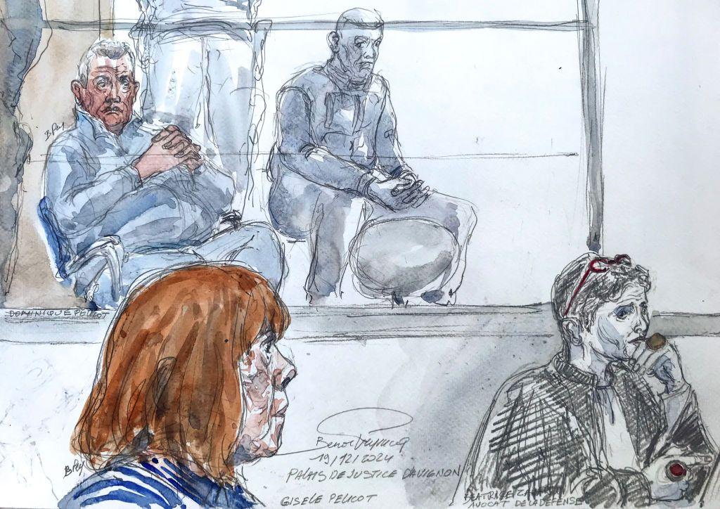 Un retrato de  Gisèle Pelicot en el juicio.