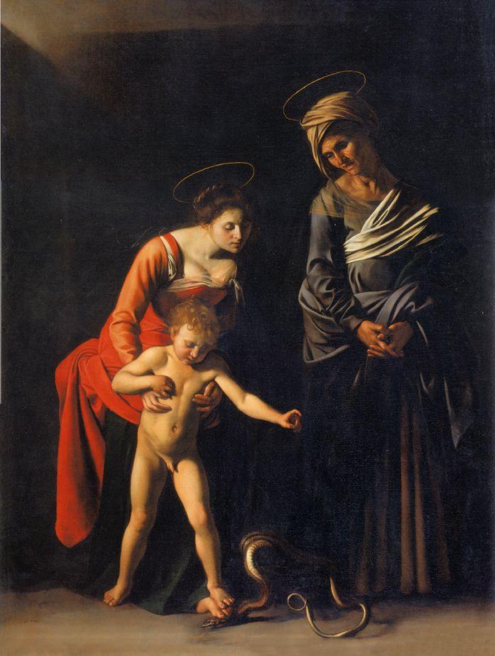 María y el niño Jesús en un cuadro de Caravaggio, de 1606.